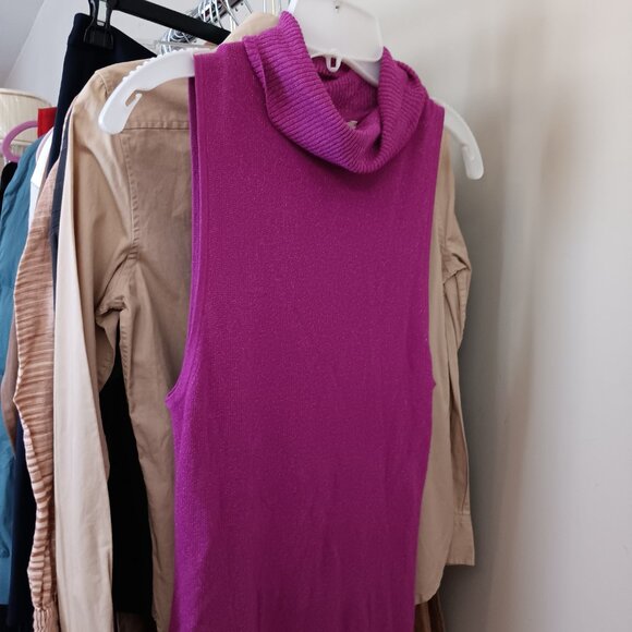 L'Agence Sleeveless Turtleneck in Deep Fuchsia Metallic - Picture 2 of 6